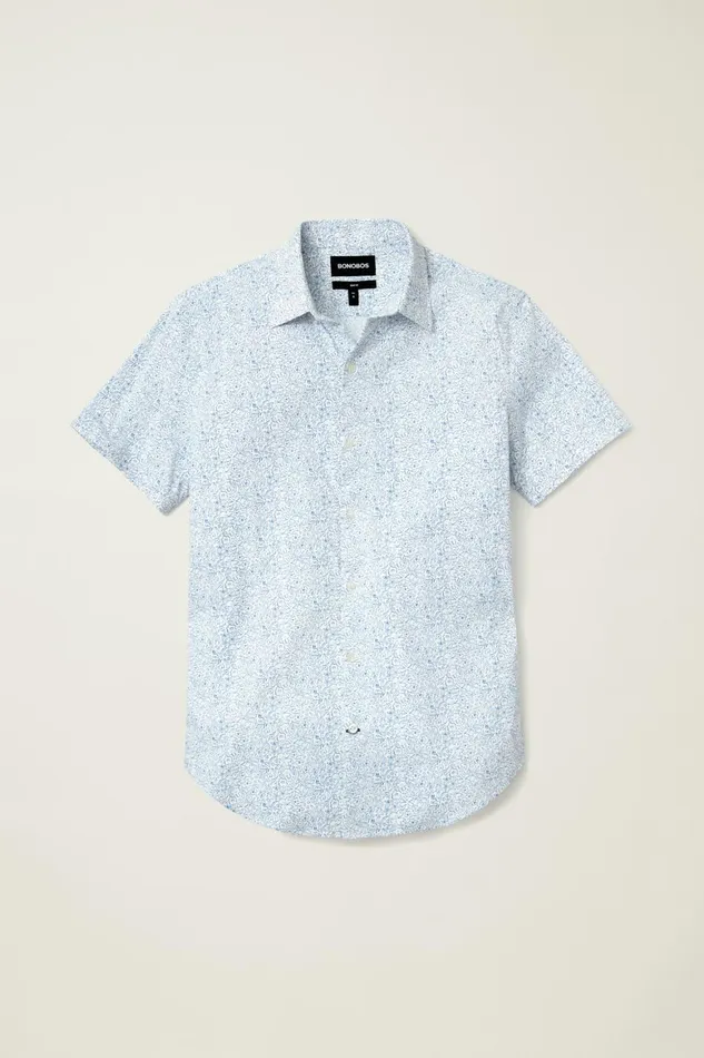Men Tech Short Sleeve Shirt Navy Floral Explosion Bonobos Short Sleeve Shirts