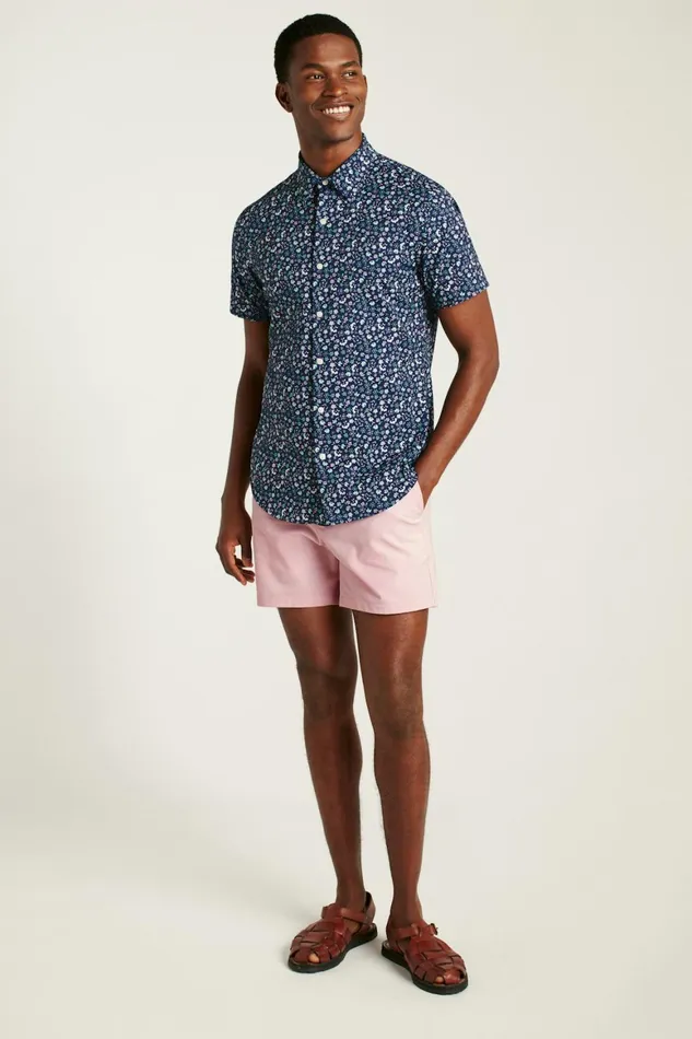 Men Tech Short Sleeve Shirt Navy Weekend Floral Bonobos Short Sleeve Shirts