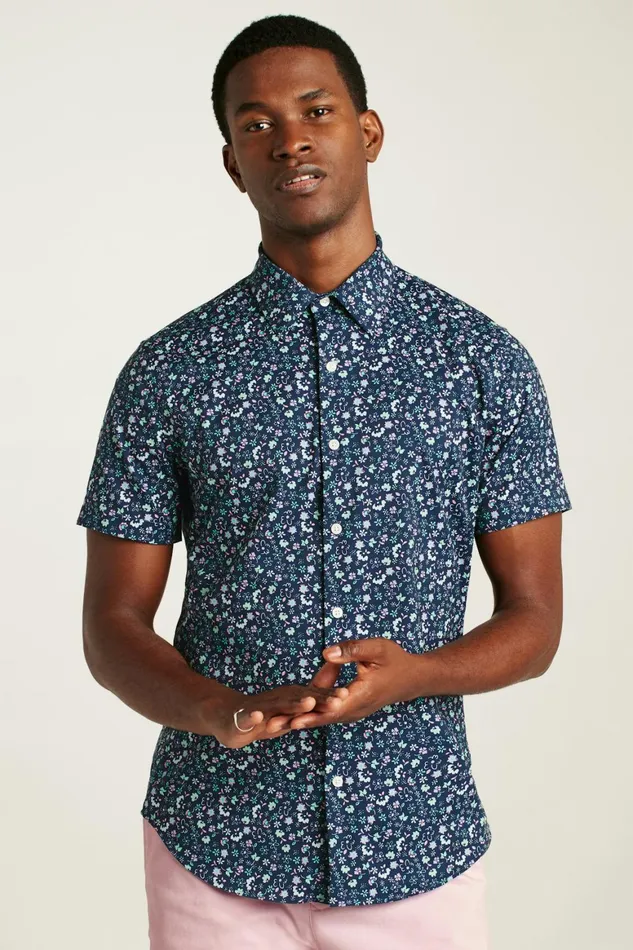 Men Tech Short Sleeve Shirt Navy Weekend Floral Bonobos Short Sleeve Shirts
