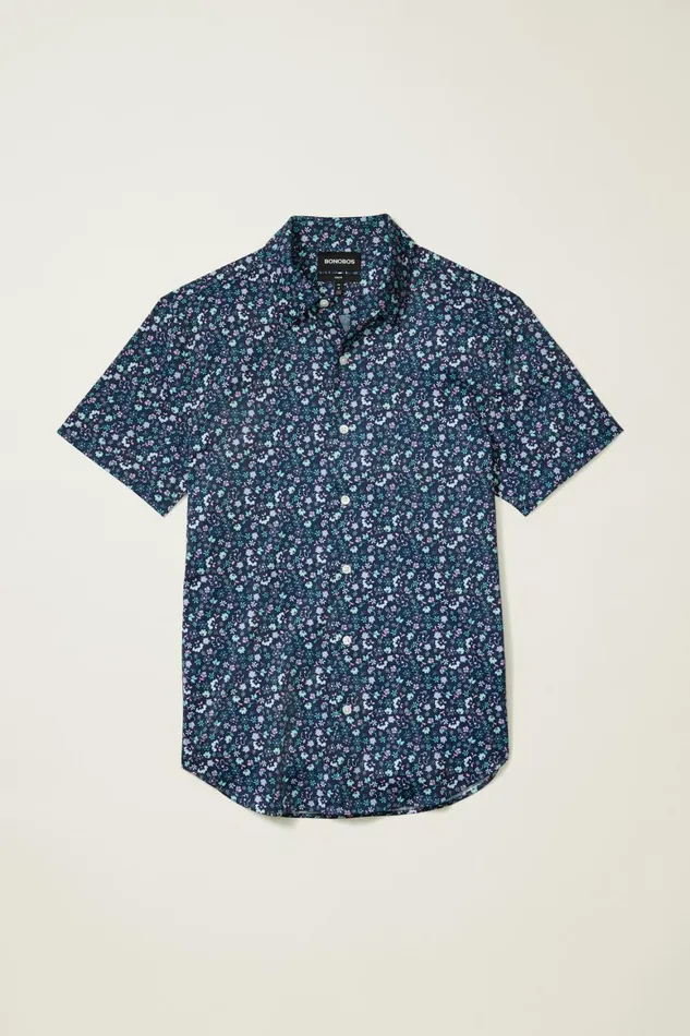 Men Tech Short Sleeve Shirt Navy Weekend Floral Bonobos Short Sleeve Shirts