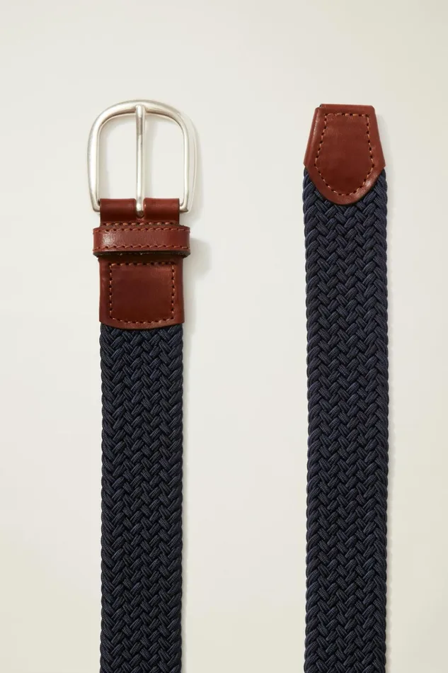 Men The Clubhouse Stretch Belt Navy With Brown Bonobos Golf Belts Hats and Accessories