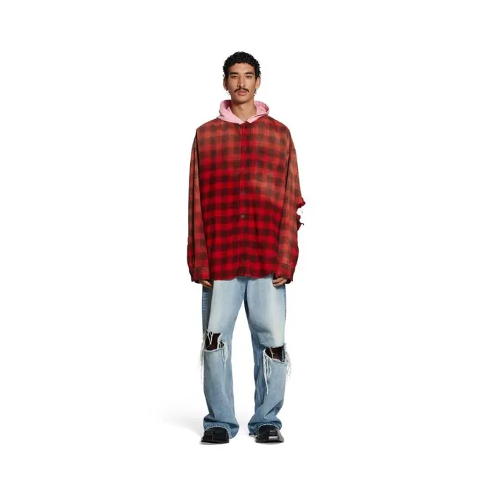 Men Tops and Shirts Balenciaga Balenciaga Hooded Shirt Oversized In Red