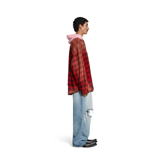Men Tops and Shirts Balenciaga Balenciaga Hooded Shirt Oversized In Red
