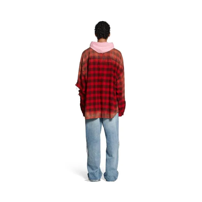 Men Tops and Shirts Balenciaga Balenciaga Hooded Shirt Oversized In Red