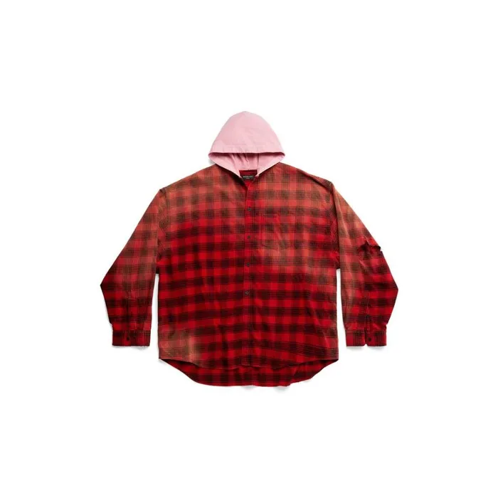Men Tops and Shirts Balenciaga Balenciaga Hooded Shirt Oversized In Red