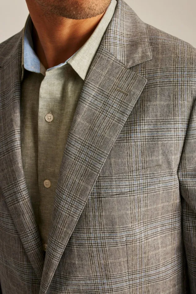 Men Unconstructed Italian Blazer Chocolate Blue Plaid Bonobos Blazers and Sport Coats