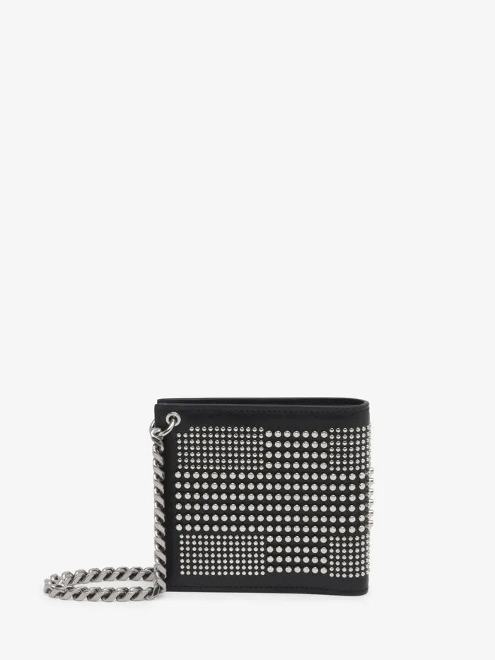 Men Wallets And Cardholders Alexander McQueen Studded Billfold Wallet With Chain Black