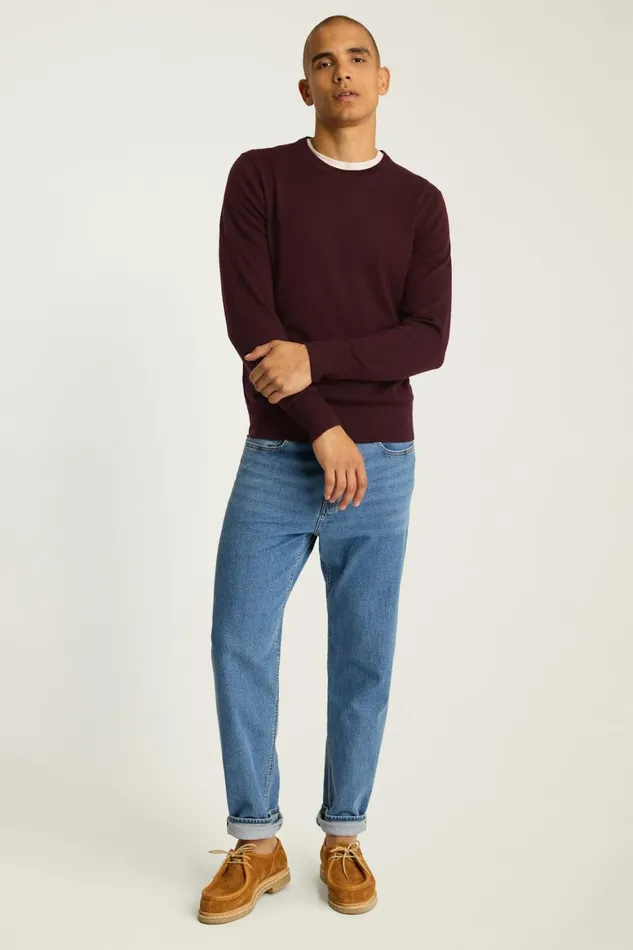 Men Washable Merino Crew Neck Sweater Maroon Bonobos Crew and VNeck Sweaters