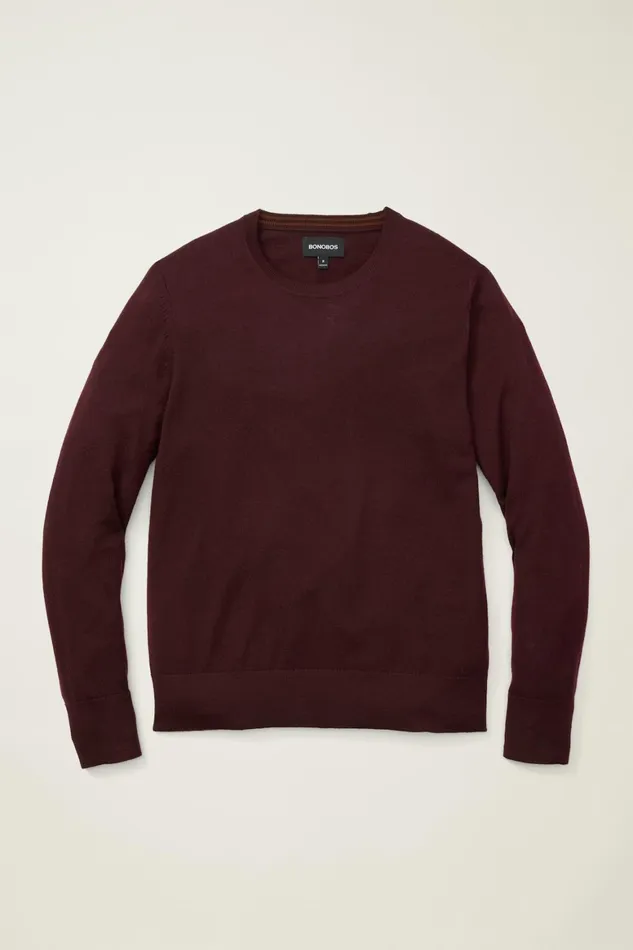Men Washable Merino Crew Neck Sweater Maroon Bonobos Crew and VNeck Sweaters