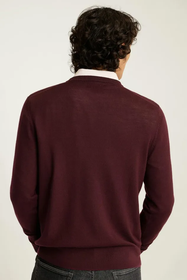 Men Washable Merino VNeck Sweater Maroon Bonobos Crew and VNeck Sweaters