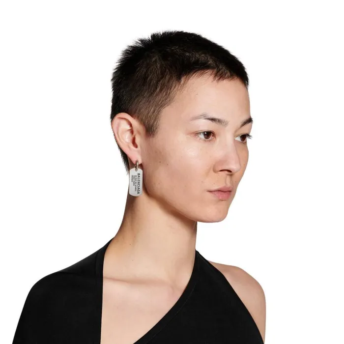 MenWomen Earrings Balenciaga Tags Earrings In Antique Silver