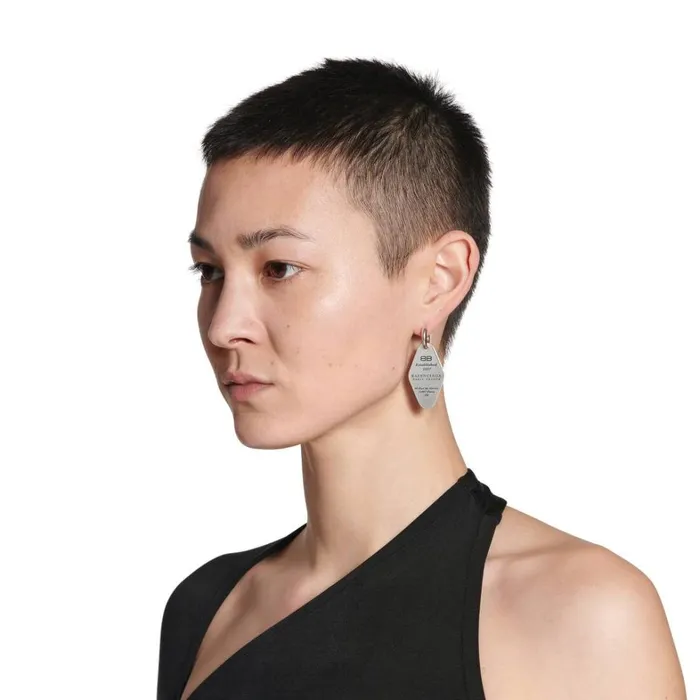 MenWomen Earrings Balenciaga Tags Earrings In Antique Silver