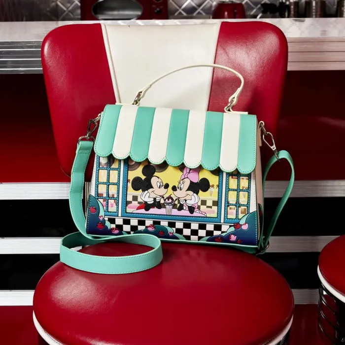Mickey and Minnie Date Night Diner Crossbody Bag Unisex Loungefly Crossbody Bags Mickey and Minnie Date Night Diner Crossbody Bag Unisex Loungefly Crossbody Bags