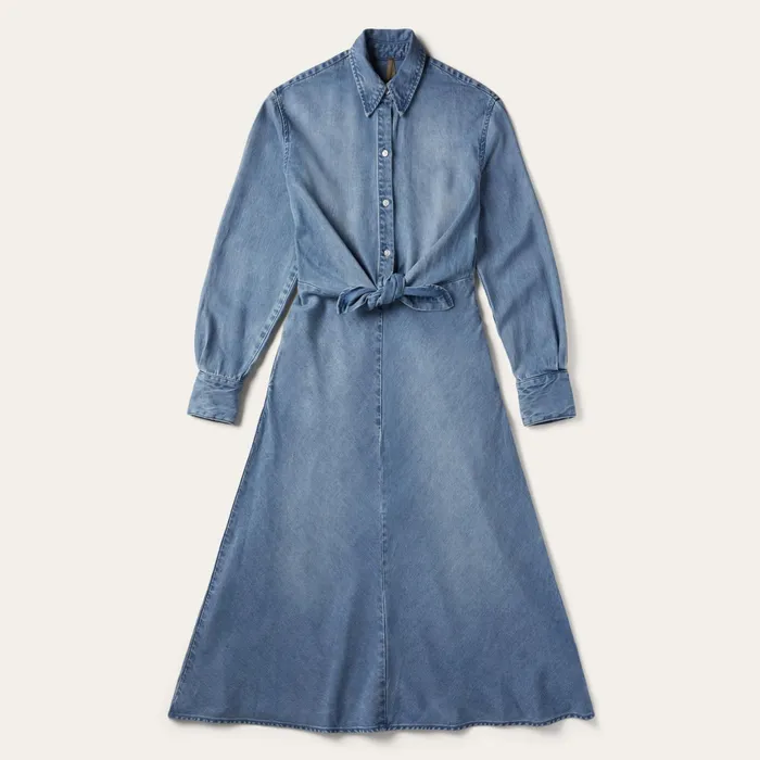 Midi Women Stetson Denim Tencel TieFront Dress Blue