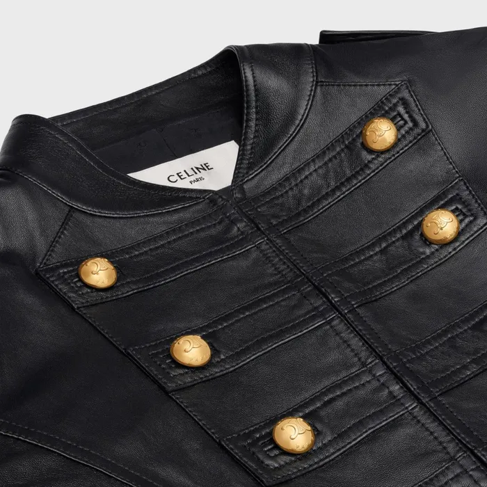 Military Blouson Jacket In Soft Lambskin Black Women CELINE LEATHER AND SHEARLING