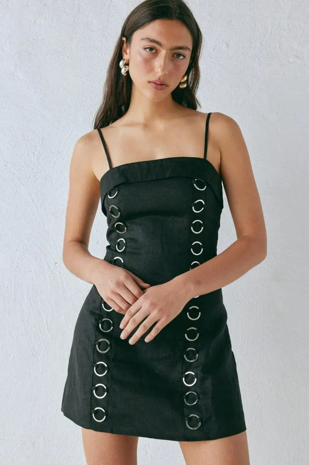 Mini Dresses Women VRG GRL Alessa Linen Mini Dress Black