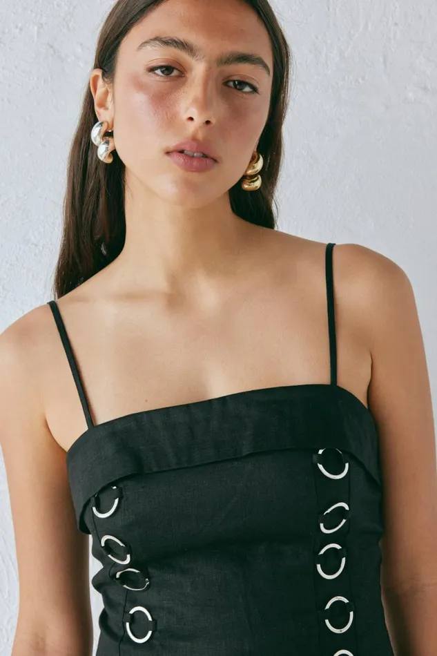 Mini Dresses Women VRG GRL Alessa Linen Mini Dress Black Mini Dresses Women VRG GRL Alessa Linen Mini Dress Black