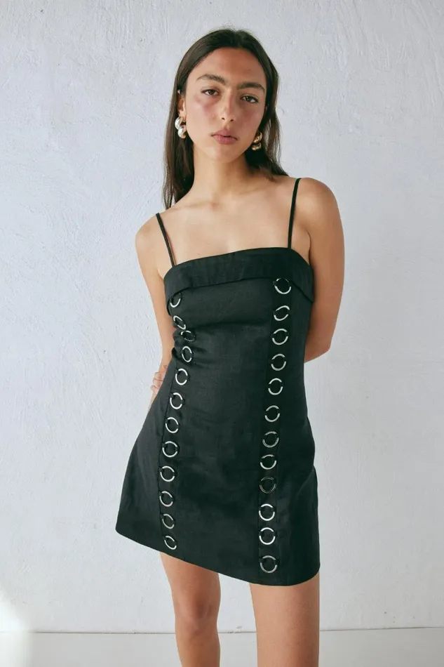 Mini Dresses Women VRG GRL Alessa Linen Mini Dress Black Mini Dresses Women VRG GRL Alessa Linen Mini Dress Black