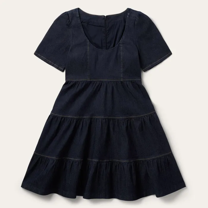 Mini Women Stetson Dark Denim Dress With Contrast Top Stitching Blue