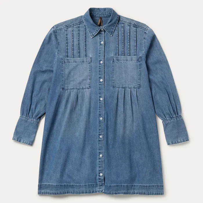 Mini Women Stetson Denim Button Front Shirt Dress Blue
