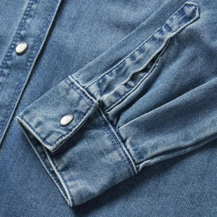 Mini Women Stetson Denim Button Front Shirt Dress Blue