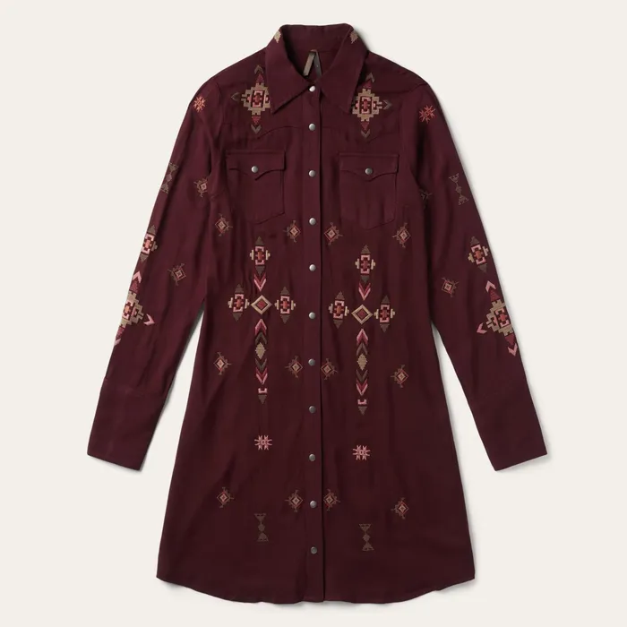 Mini Women Stetson Embroidered Shirt Dress Wine