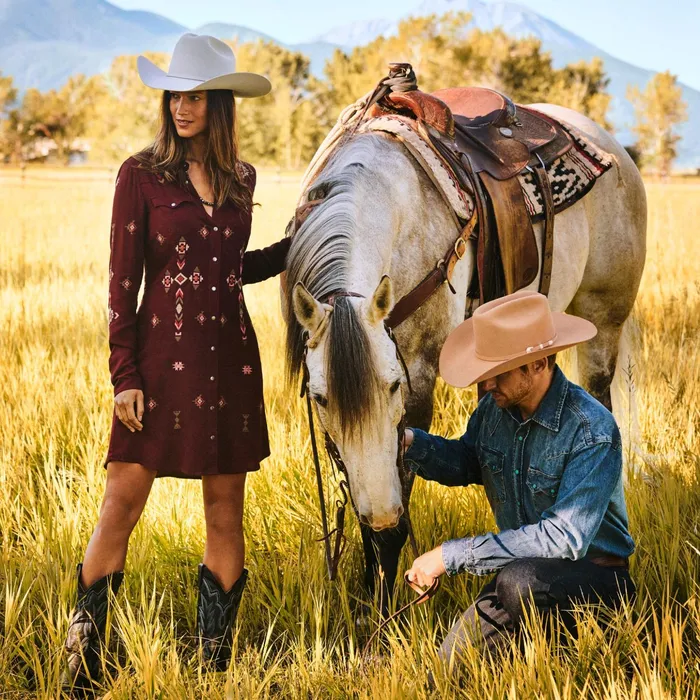 Mini Women Stetson Embroidered Shirt Dress Wine