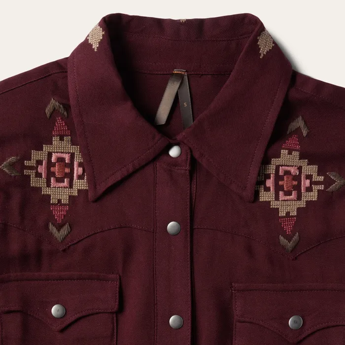 Mini Women Stetson Embroidered Shirt Dress Wine