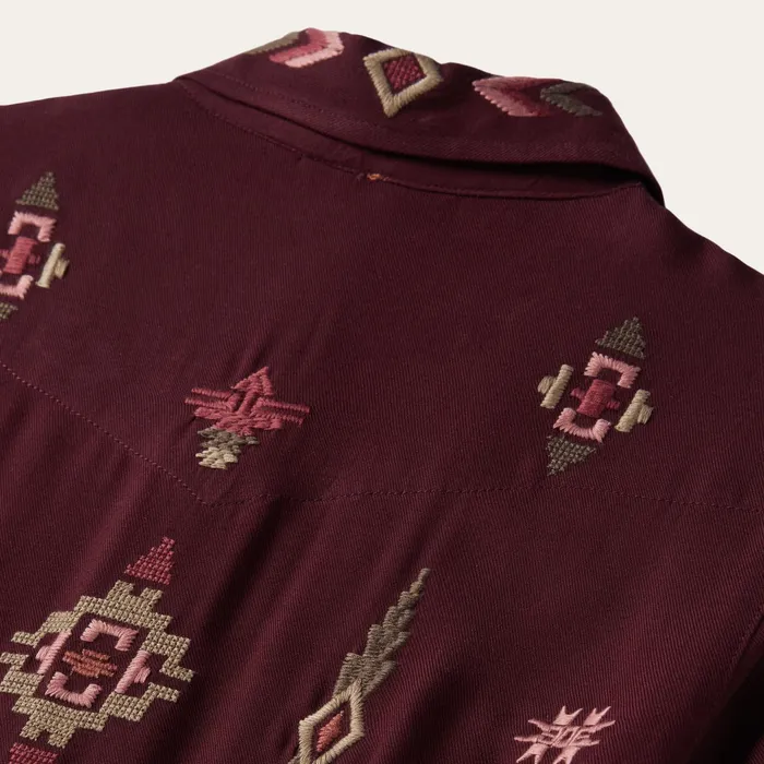 Mini Women Stetson Embroidered Shirt Dress Wine