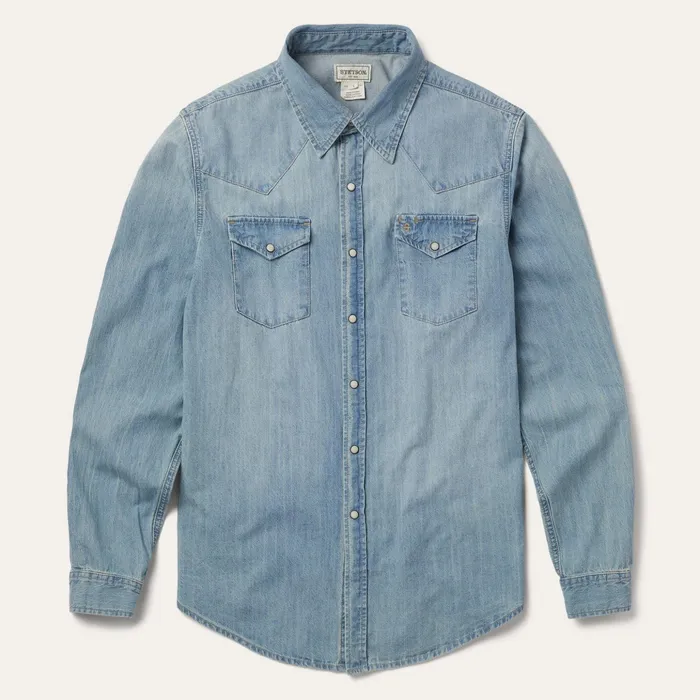 Modern Cut Men Stetson LongSleeved Denim Shirt Blue