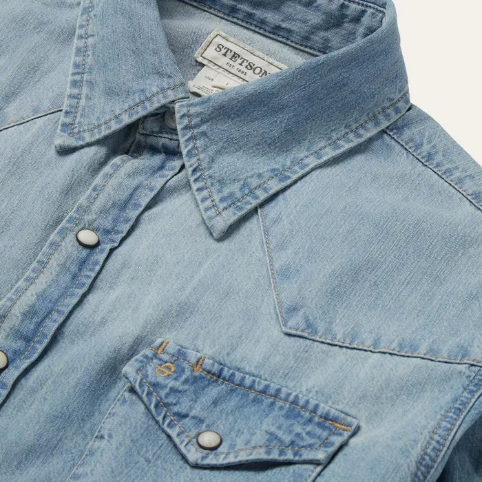 Modern Cut Men Stetson LongSleeved Denim Shirt Blue