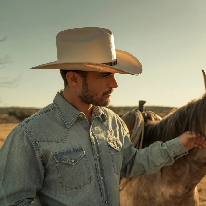 Modern Cut Men Stetson LongSleeved Denim Shirt Blue