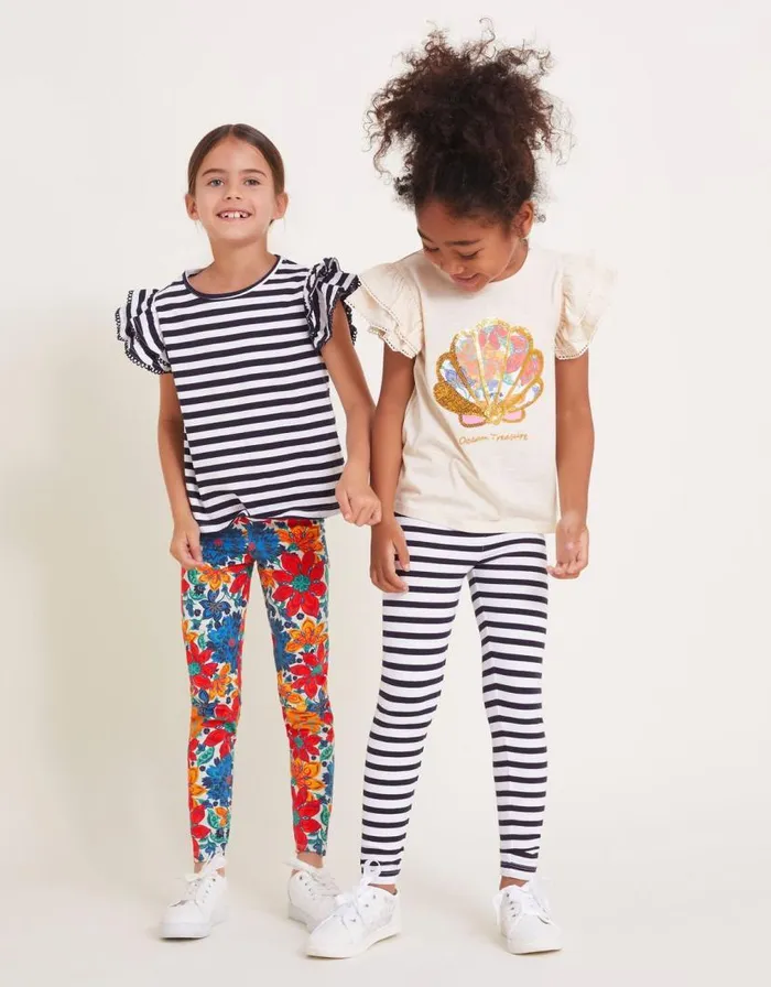 Monsoon 2Pack Floral Stripe Leggings Multi Children Trousers and Shorts