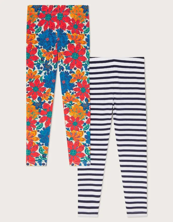 Monsoon 2Pack Floral Stripe Leggings Multi Children Trousers and Shorts Monsoon 2Pack Floral Stripe Leggings Multi Children Trousers and Shorts