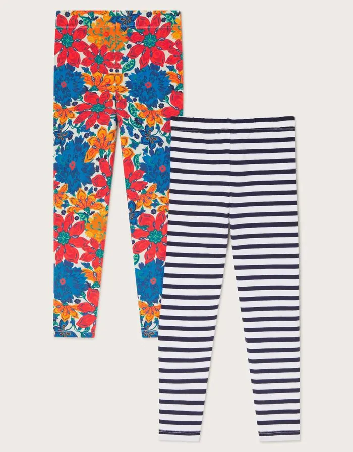 Monsoon 2Pack Floral Stripe Leggings Multi Children Trousers and Shorts Monsoon 2Pack Floral Stripe Leggings Multi Children Trousers and Shorts