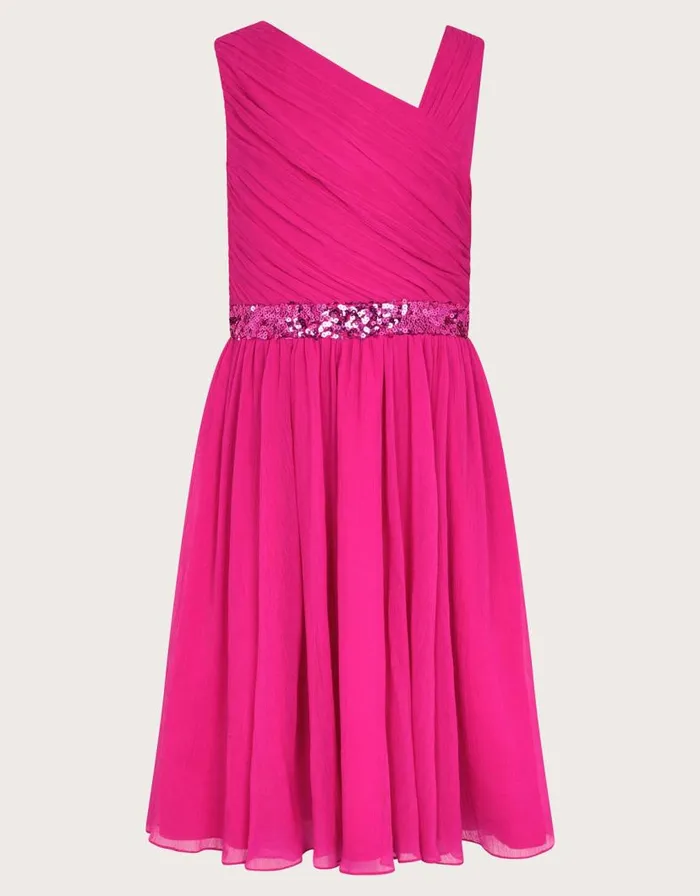 Monsoon Abigail Drape Sequin Dress Pink Children Dresses