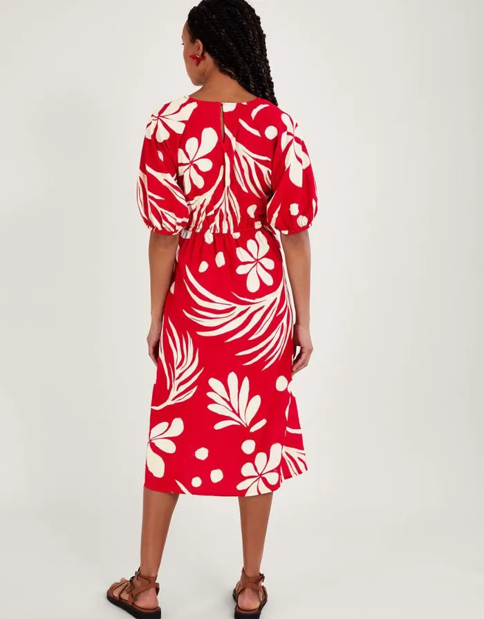 Monsoon Abstract Palm Print Tie Front Midi Dress Red Women Beachwear and Swimwear Monsoon Abstract Palm Print Tie Front Midi Dress Red Women Beachwear and Swimwear