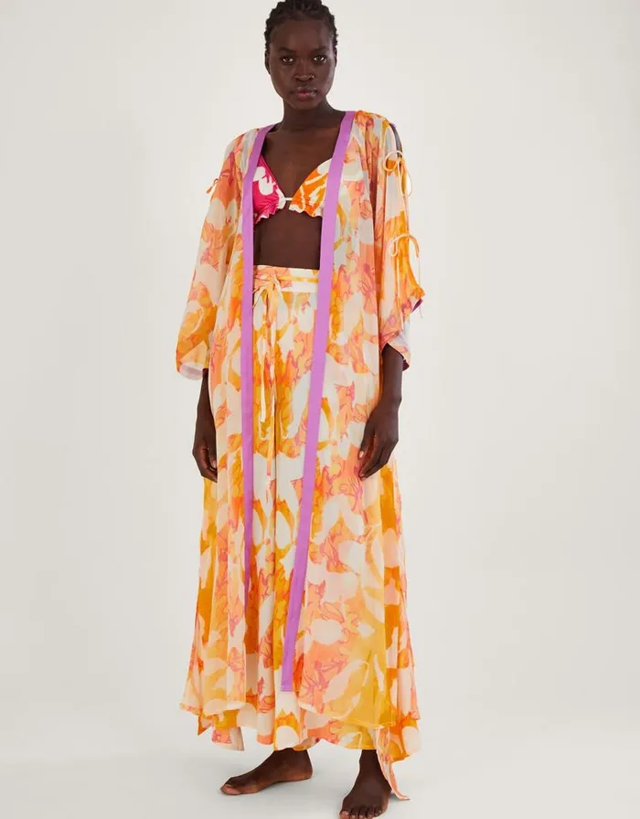 Monsoon Abstract Print Longline Kimono Orange Women Beachwear and Swimwear