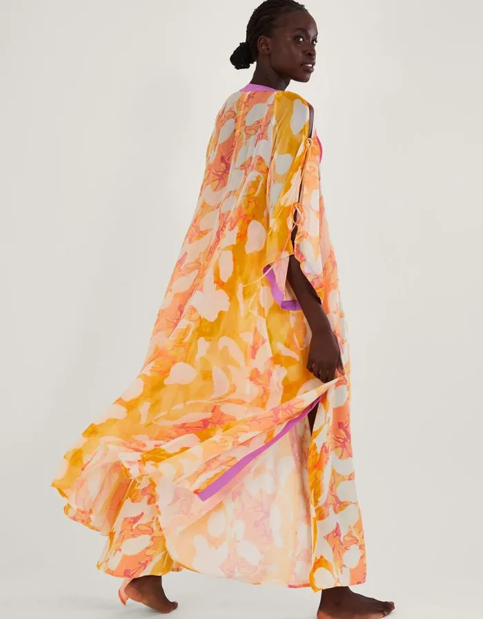Monsoon Abstract Print Longline Kimono Orange Women Beachwear and Swimwear Monsoon Abstract Print Longline Kimono Orange Women Beachwear and Swimwear