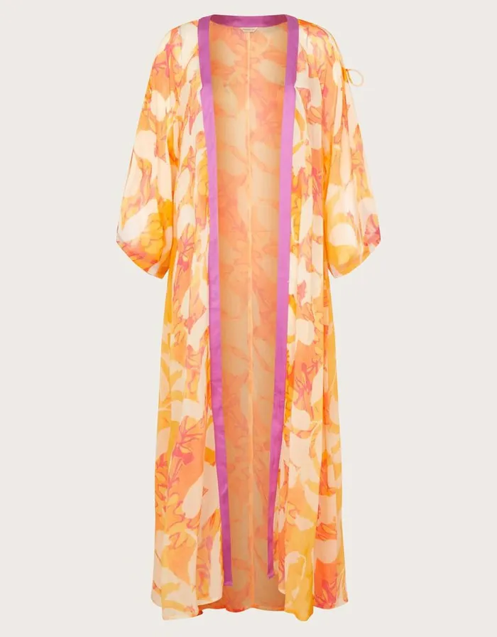 Monsoon Abstract Print Longline Kimono Orange Women Beachwear and Swimwear Monsoon Abstract Print Longline Kimono Orange Women Beachwear and Swimwear