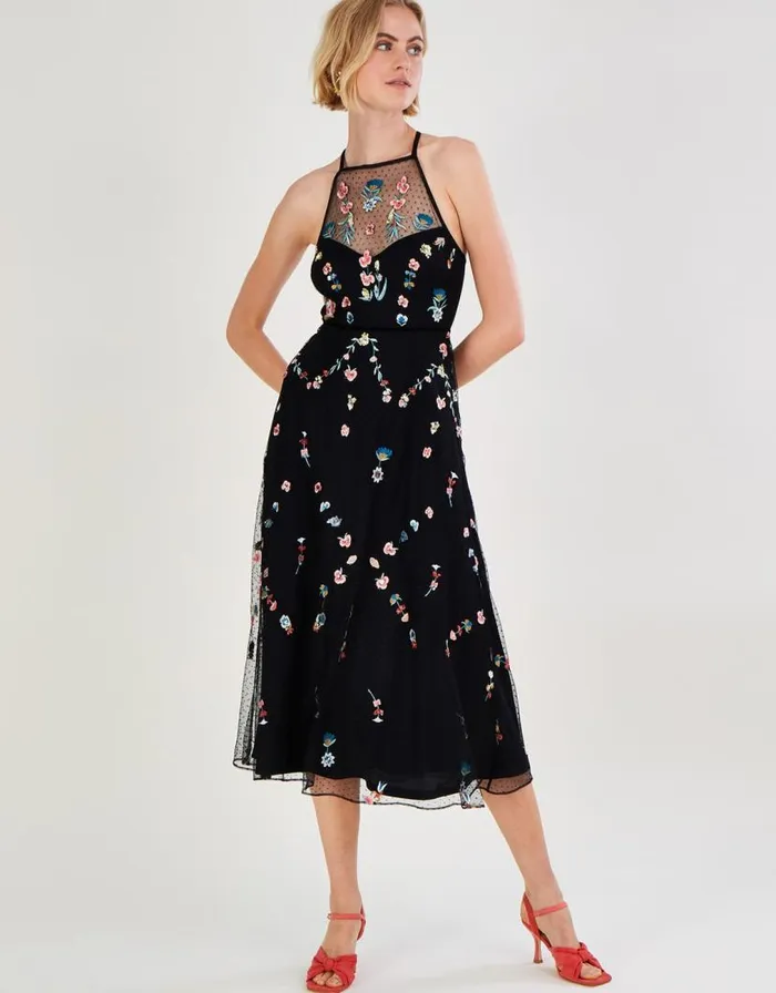 Monsoon Allison Embroidered Midi Dress Black Women Occasionwear Monsoon Allison Embroidered Midi Dress Black Women Occasionwear