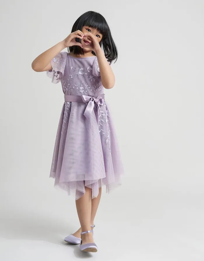 Monsoon Amelia Embroidered Dress Purple Children Dresses