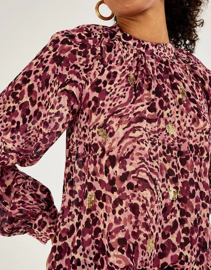 Monsoon Animal Print Sequin Blouse Pink Women Tops and Blouses Monsoon Animal Print Sequin Blouse Pink Women Tops and Blouses