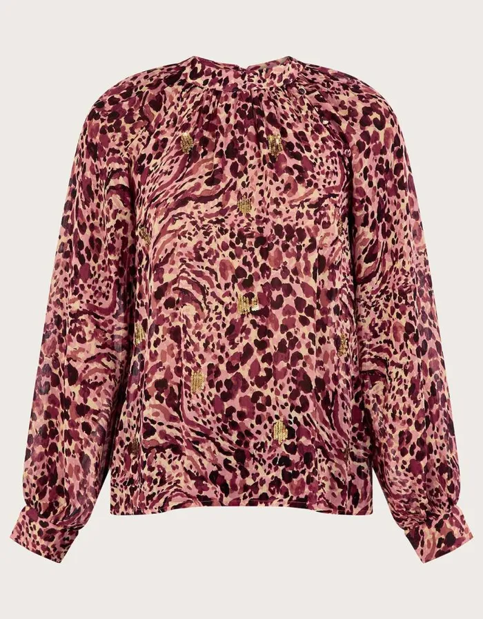 Monsoon Animal Print Sequin Blouse Pink Women Tops and Blouses Monsoon Animal Print Sequin Blouse Pink Women Tops and Blouses