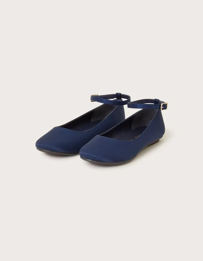Monsoon Ankle Strap Ballet Shoes Blue Children Partywear