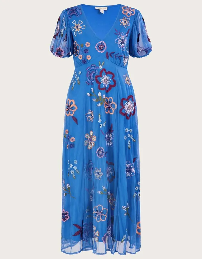 Monsoon Annie Embroidered Midi Dress Blue Women Embroidered Dresses Monsoon Annie Embroidered Midi Dress Blue Women Embroidered Dresses