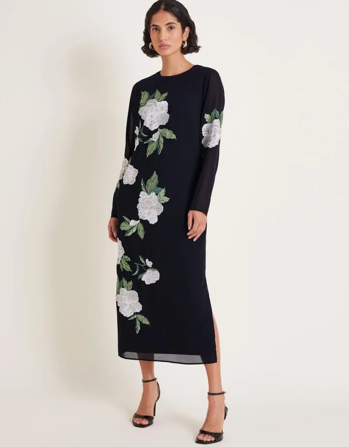 Monsoon Ariah Column Embellished Midi Dress Black Women Occasionwear