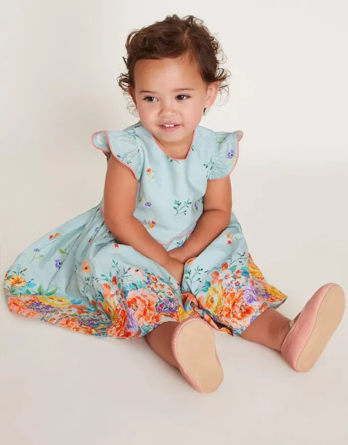 Monsoon Baby Jacquard Floral Dress Blue Children Dresses