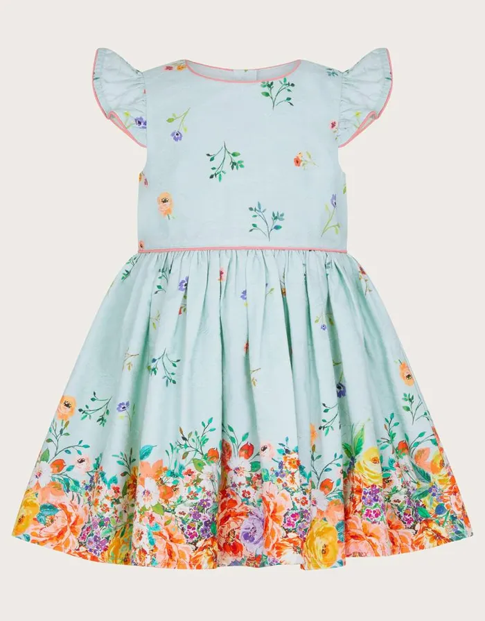 Monsoon Baby Jacquard Floral Dress Blue Children Dresses