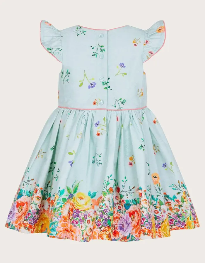 Monsoon Baby Jacquard Floral Dress Blue Children Dresses